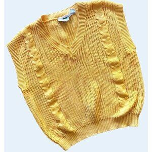 Vintage RUSS Yellow Cable Knit Sleeveless Sweater 80s / 90s Size Sm